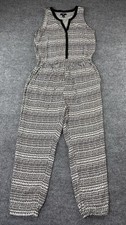 Gap Women’s Size M White/Black Print 1/2 Button Drawstring Sleeveless Jumpsuit