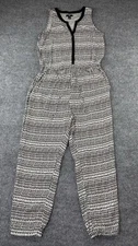 Gap Women’s Size M White/Black Print 1/2 Button Drawstring Sleeveless Jumpsuit