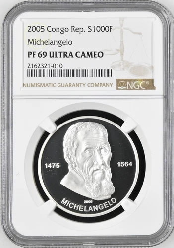 1993 Congo Republic S1000F Francs CFA Proof Silver Michelangelo NGC PF 69 UC