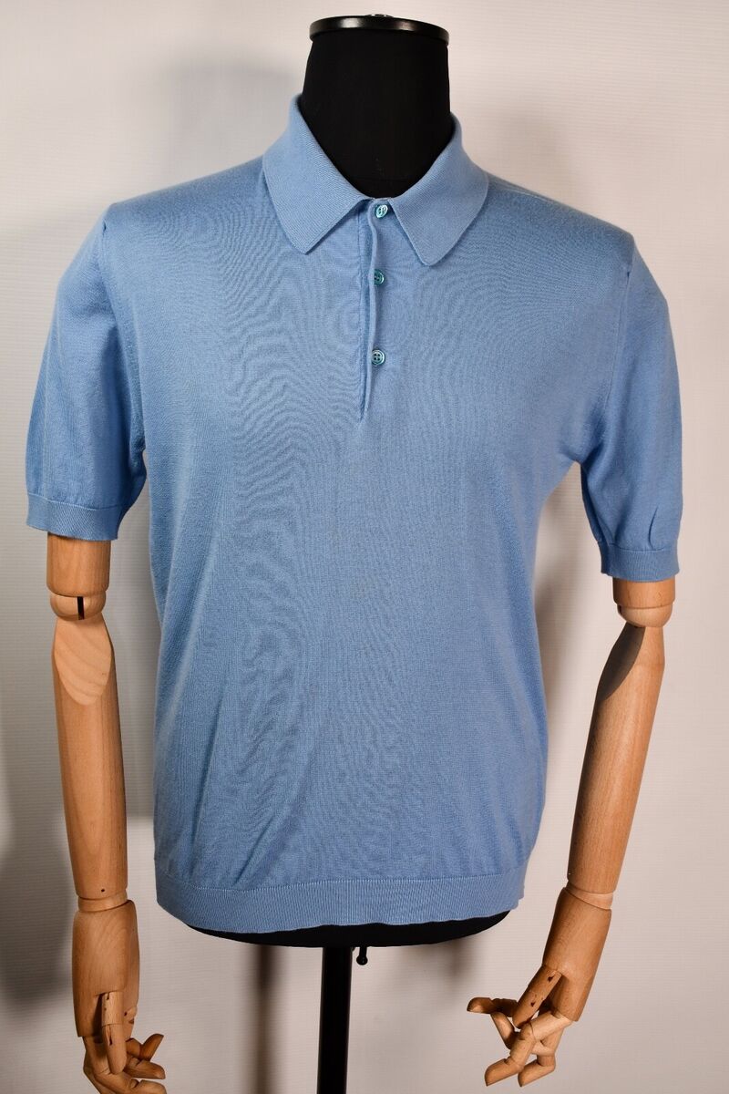 John Smedley England Sea Island Cotton Button Up Polo Shirt John Smedley England Sea Island Cotton Button Up Polo Shirt