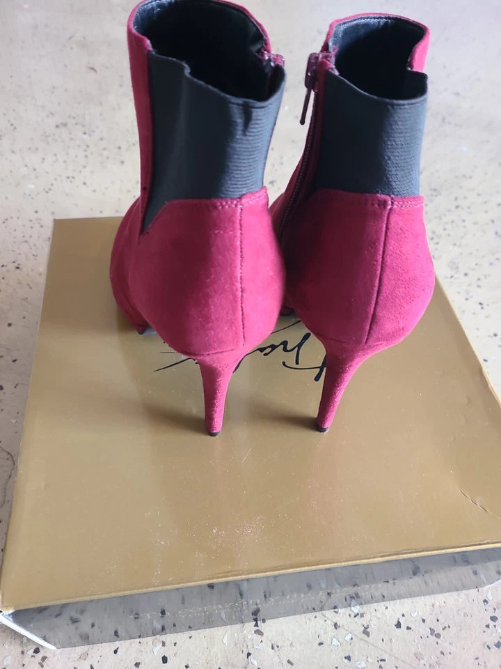 Botas de moda al tobillo Thalia Sodi para mujer Borgoña Briea punta almendra talla 7M Foto 3 de 4