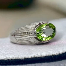 Peridot Oval Cut Gemstone With 925 Sterling Silver Ring For Men's #954