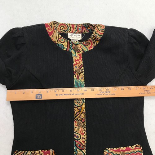 Vintage Cardigan Womens 9/10 Petite Black Linda Hutley Grandma Classic - Picture 11 of 20
