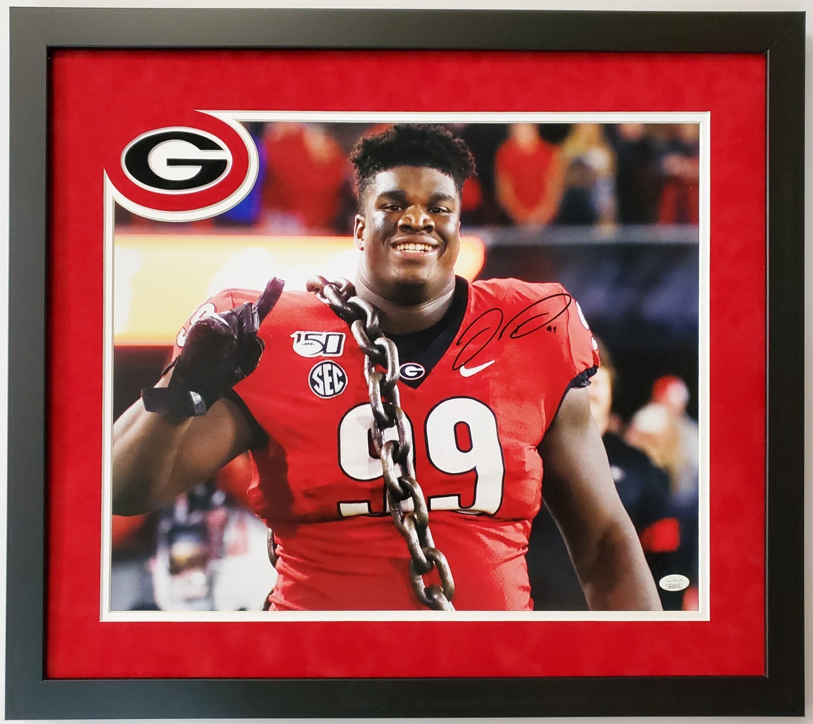 Jordan Davis Autographed Signed Georgia Bulldogs SUEDE FRAMED 16x20 PHOTO JSA COA 