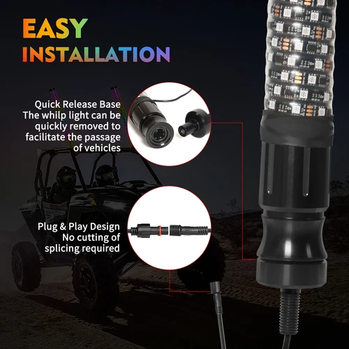 2x 3FT Fat led Whip Lights RGB Spiral Chasing Light Flag Pole Antenna For Can-Am - Picture 5 of 10