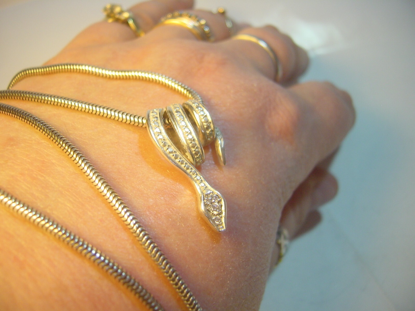 Solid Silver 16" Chunky Snake Chain &Superb Cubic… - image 13