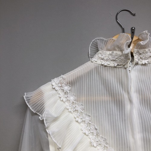 Vintage Wedding Dress Ivory 1970s Maxi High Neck Sheer Sleeves Cottagecore UK 10 - Picture 14 of 24