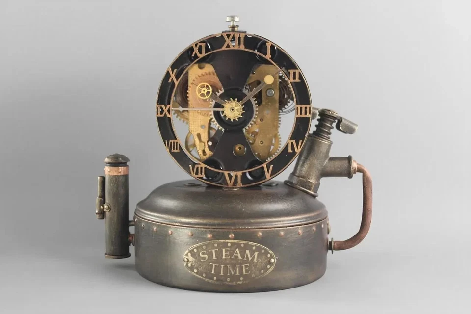 Steampunk Watch USSR Desk Clock Mechanical Skeleton Alarm Handmade Cyberpunk - Image 2 of 4