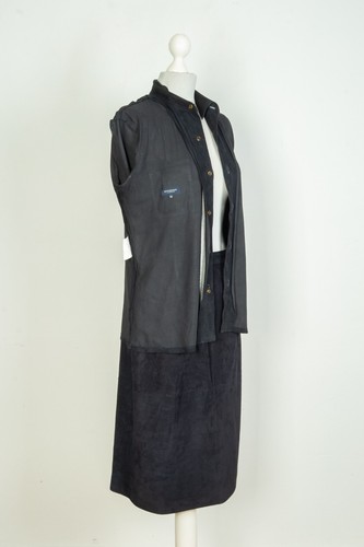 Burberry London dunkelblau Leder Damen Anzug Bluse Rock Jacke Gr. 42 - Bild 8 von 12