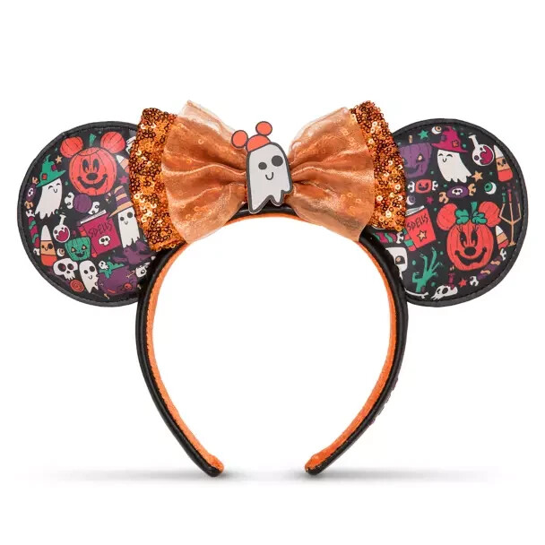 NEW! Disney Parks Minnie Halloween 2022 Ear Headband Sequined Bow GITD Ghost Boo NEW! Disney Parks Minnie Halloween 2022 Ear Headband  main image 3