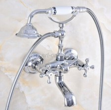 Polished Chrome Clawfoot Bathroom Bathtub Faucet Handheld Shower Mixer Tap