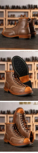 Men's 2 Toned Handcrafted Leather Roofer Monkey Lace to Toe Boots - Picture 18 of 18
