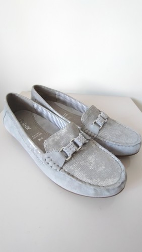 GABOR * NEW * SIZE 6.5 UK GREY & SILVER SPLASH LADIES SUEDE MOCCASIN - Picture 3 of 11