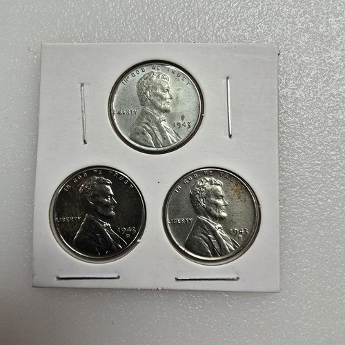 1943 P D S **STEEL Wheat Head Lincoln Cent 3 Coin Set,**  Penny Lot 