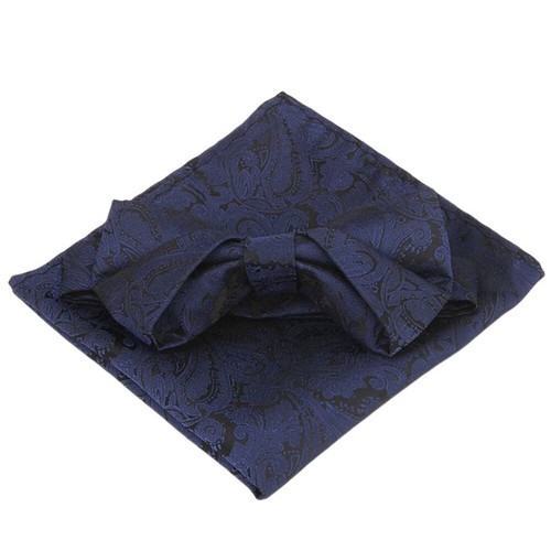 Men Paisley Pre-tied Bowtie Pocket Square Wedding Party Bow Tie Handkerchief Set - Picture 6 of 8