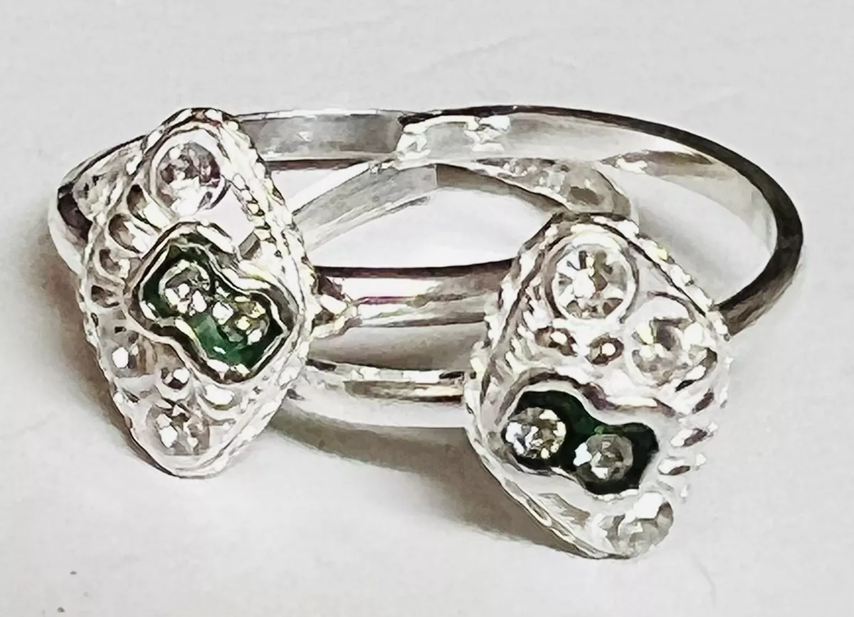 CRYSTAL green oval 925 Sterling Silver Toe Ring Pair India Bichiya