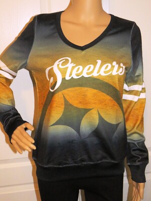 Women's Small NFL Team Apparel Steelers Long Sleeve V-Neck Top Gradient Colors