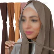 Long Shawls Chiffon Hijab Tie Back Plain Colors Muslim Headscarves Head Wraps