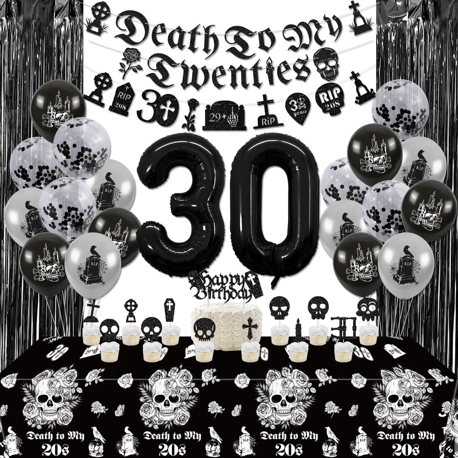 30th Birthday Decorations - Death to My 20s Kit with Black Banners  