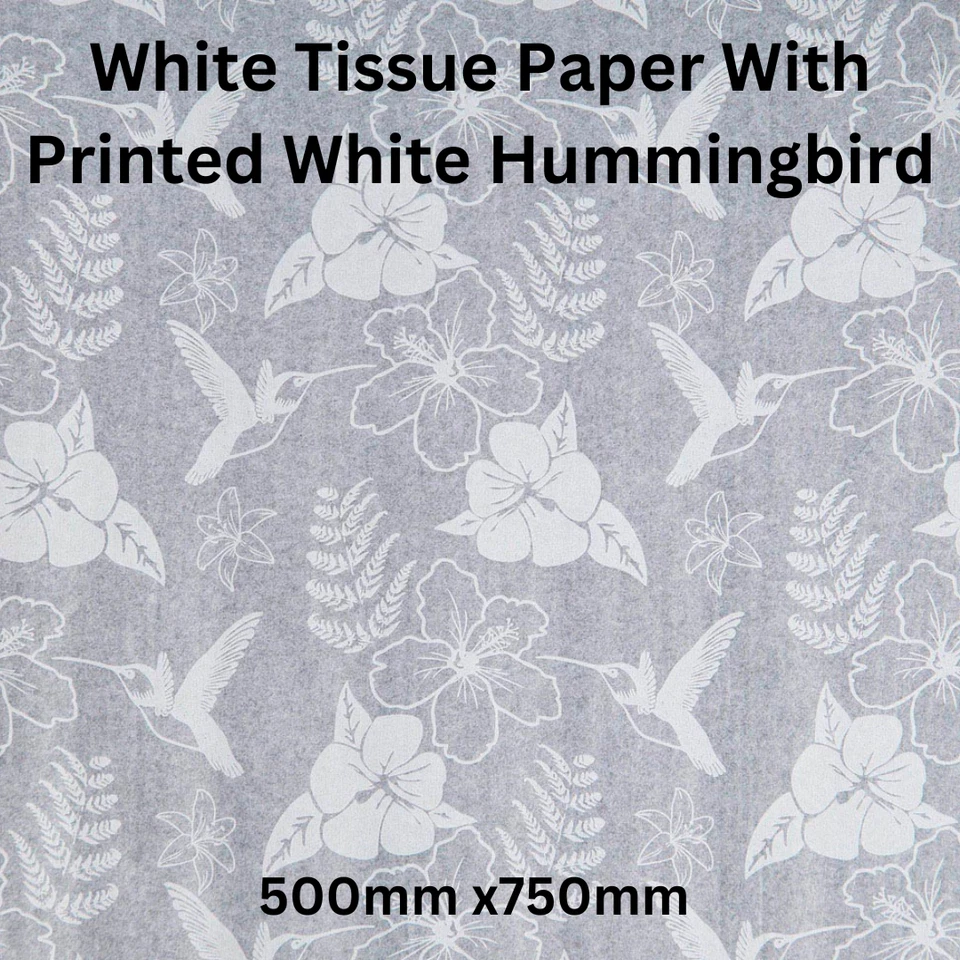 PURELY PACKAGING White Coloured Hummingbird Printed On White Tissue Paper Weddings ,Packaging