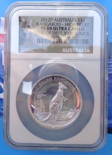2012P Australia $1 Kangaroo High Relief NGC PF69 Ultra Cameo .999 fine silver