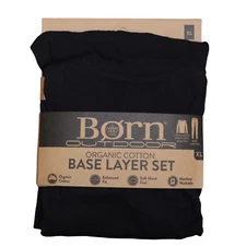 Born Black Organic Cotton Base Layer Long Set - Outdoor, Size XL