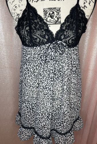Ambrielle Nightgown Small Cheetah Leopard Black Lace Baby Doll Sexy Chemise