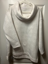 T by Talbots Women Sweatshirt Grey Check/ Ivory Funnel Neck Cotton Size.XL