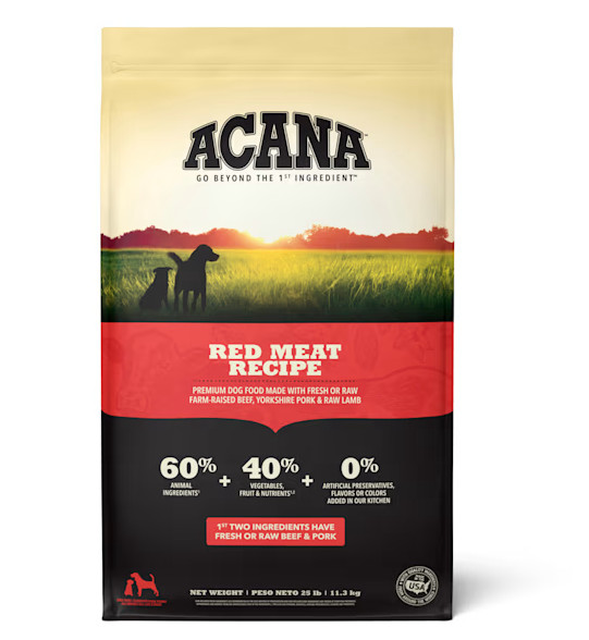 ACANA Grain-Free Red Meat Ranch-Raised Beef Yorkshire Pork Dry Dog Food, 25 lb