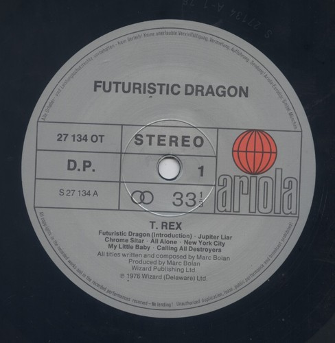 T. REX - FUTURISTIC DRAGON. 1976 GLAM ROCK 12" L.P. LYRICS INNER SLEEVE. - Picture 4 of 5
