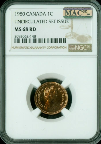 1980 CANADA CENT NGC MS68 RD PQ FINEST GRADED MAC SPOTLESS *