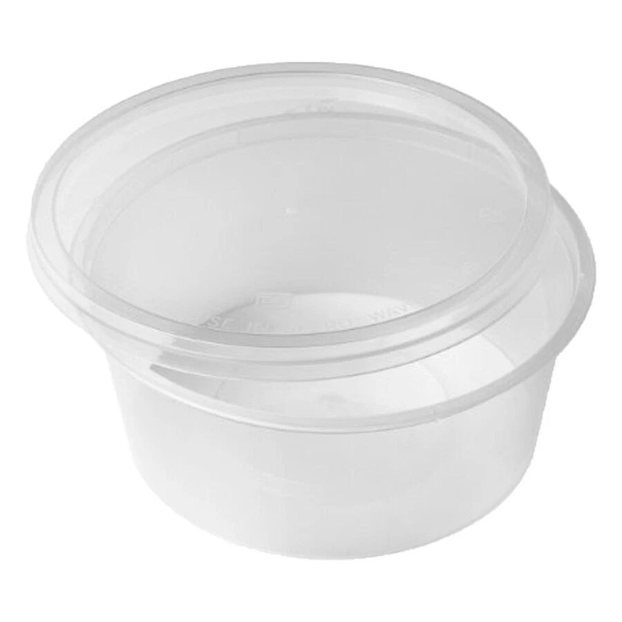Round Food Containers Plastic Clear Tubs Lids 8oz Deli Reusable Microwavable