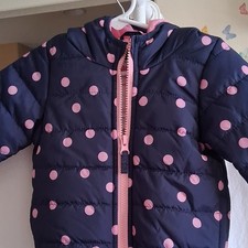 Carter's Navy Blue Pink Polka Dot Hooded Puffer Jacket 12M Full Zip