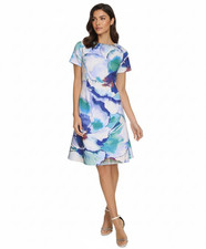 Calvin Klein Plus Size 16W Opal Multi Scuba A-Line Floral Dress
