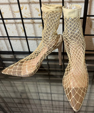 NEW NWOT Fashion Nova TAN netting wrap around clear Shoes CUTE 4.5 in heel Sz: 7