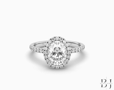 2.75 CT Oval Cut Halo Moissanite Engagement Ring 14K White Gold Plated For Women