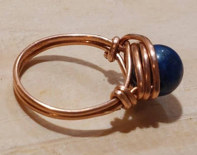 Bague artisanal en cuivre et lapis lazuli, fait mains , ethnique, pierre gemme - Photo 1/4