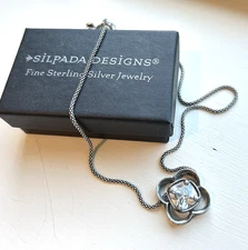 SILPADA N1411 925 Sterling Silver Popcorn Chain Large CZ Pendant Necklace 