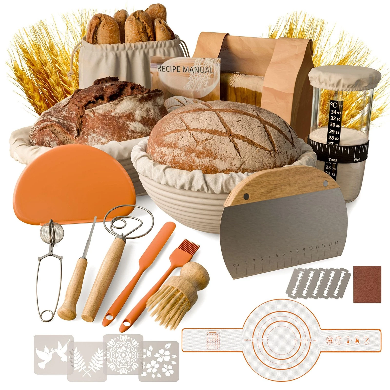 Deepredcoast Sourdough Starter Kit, 9" Round and 9.7" Oval Banneton Proofing ...