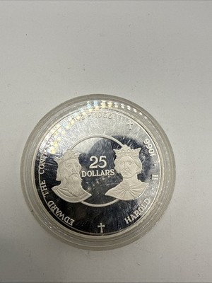 Cayman Island 25 Dollars Saxon Kings Harold Edward s Silver Coin 1980
