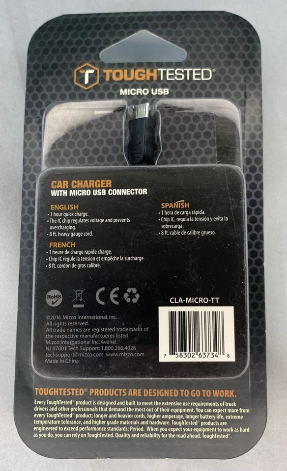 Tough Tested Micro USB Car Charger With Quick Charge and 8 ft Cord NEW - Image 4 of 4