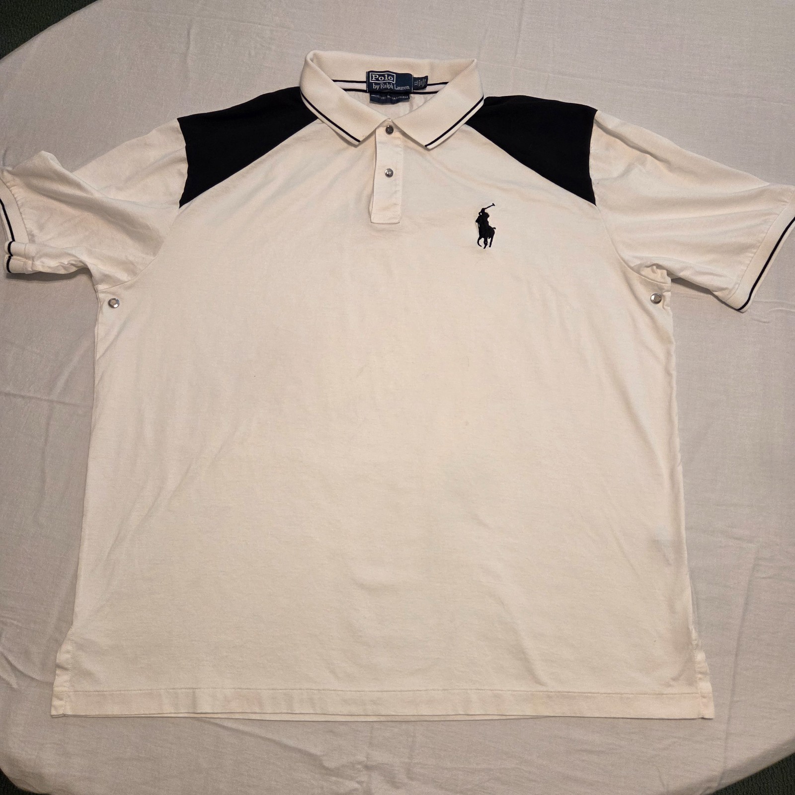 Polo Ralph Lauren Big Pony Gestione Umidità Uomo XL Bianco Nero Camicia LEGGI