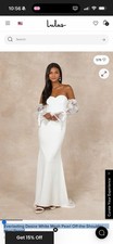 NWT Lulus Small Everlasting Desire White Mesh Pearl Off-the-Shoulder Maxi Dress