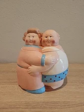 Rare 1991 Clay Art Chubby Couple Cookie Jar Ceramic "Home Sweet Home"