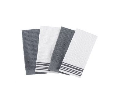 Mainstays 4-Pack 16 x26  Woven Kitchen Towel Set, Grey.