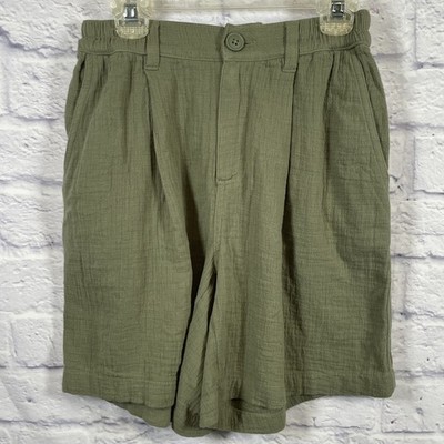 Aerie Women s XXS Daybreak Trouser Shorts Olive Green Cotton Gauze Pleated NWT