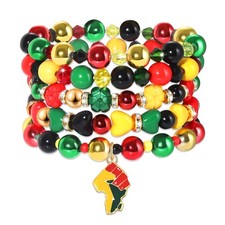 5 Pack Beaded Bracelet Stackable Juneteenth Africa Beaded Stretch Bracelet Holid