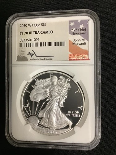 2020 W 1oz Proof American Silver Eagle NGC PF 70 Ultra Cameo Mercanti Signed