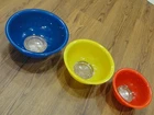 MINT Vintage PYREX Primary Colors Set Of 3 Glass Clear Bottom Nesting Bowls USA