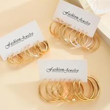 12 Pairs Gold Hoop Earrings Set for Women, Lightweight Big/Large Hoop Earrings M